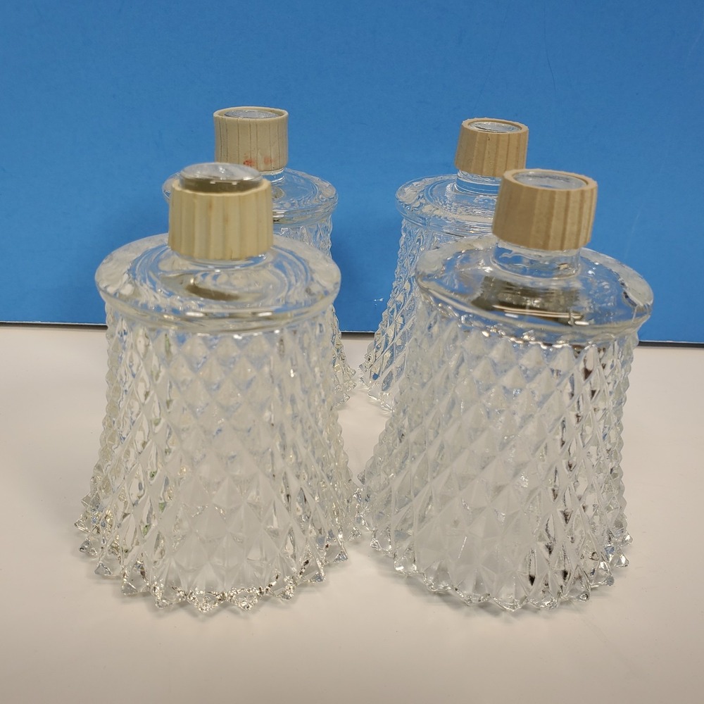 Vintage Votive Cups Diamond Point Clear Glass Peg Candles Home Interiors QTY 4